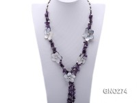 Dreamy amethyst chip & natural shell flower & white freshwater pearl necklace