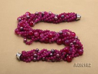 6-strand cherry-red colored agate & freshwater pearl necklace