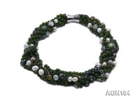 6-strand jade-green agate & freshwater pearl necklace