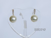 Classic 12mm Light Golden South Sea Pearl Earring in 14kt Yellow Gold & Diamond