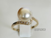 Elegant 10.5mm Golden South Sea Pearl Ring In 14kt Yellow Gold & Diamonds