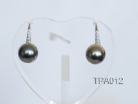 Elegant AAA 11mm Dangle Grey Tahitian Pearl Earring In 14kt White Gold & Diamonds