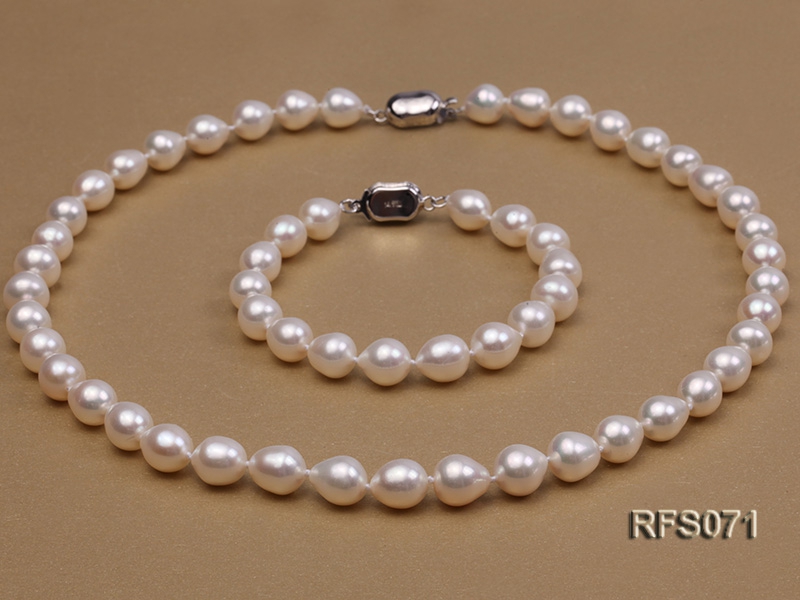 8-9mm White Rice-shaped Freshwater Pearl Necklace and Bracelet Set