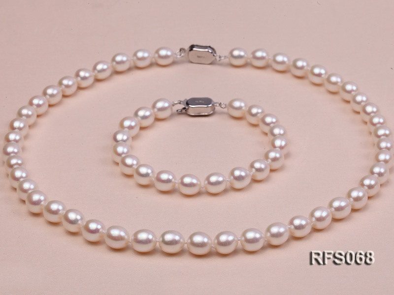 7.5-8mm White Rice-shaped Freshwater Pearl Necklace and Bracelet Set
