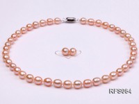7.5-8mm Pink Rice-shaped Freshwater Pearl Necklace and earrings Set