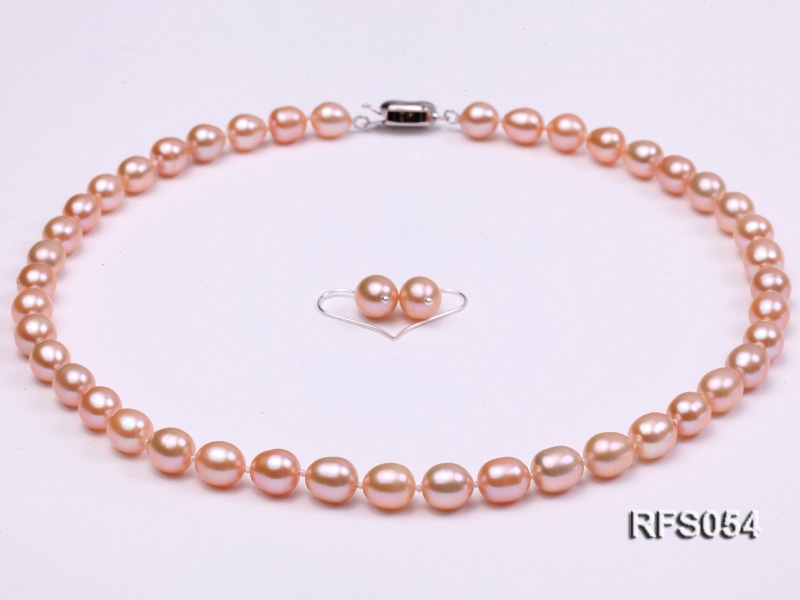 7.5-8mm Pink Rice-shaped Freshwater Pearl Necklace and earrings Set
