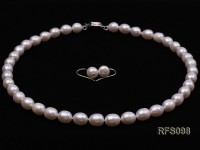 8-9mm White Rice-shaped Freshwater Pearl Necklace and earrings Set