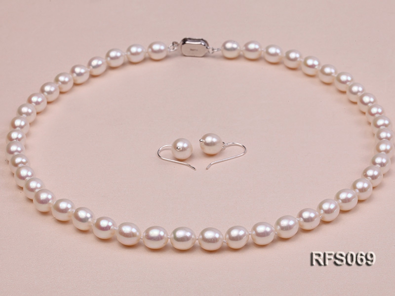 7.5-8mm White Rice-shaped Freshwater Pearl Necklace and earrings Set