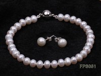 5-6mm AA White Flat Freshwater Pearl Necklace, Bracelet and Stud Earrings Set