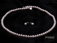 5-6mm AA White Flat Freshwater Pearl Necklace and Stud Earrings Set