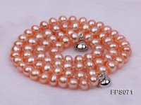 6-7mm AA Pink Flat Freshwater Pearl Necklace and Stud Earrings Set