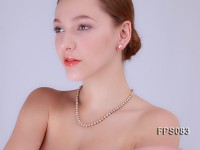 7-8mm AA Champagne Flat Freshwater Pearl Necklace and Stud Earrings Set