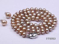 7-8mm AA Champagne Flat Freshwater Pearl Necklace and Stud Earrings Set