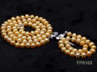 7-8mm AA Golden Flat Freshwater Pearl Necklace and Bracelet Set