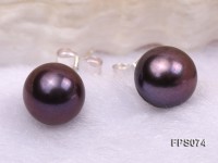 6-7mm AA Dark-purple Flat Freshwater Pearl Necklace and Stud Earrings Set