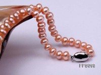 7-8mm AA Pink Flat Freshwater Pearl Necklace and Stud Earrings Set