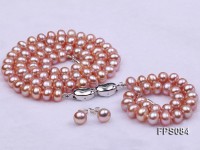 7-8mm AA Lavender Flat Freshwater Pearl Necklace, Bracelet and Stud Earrings Set