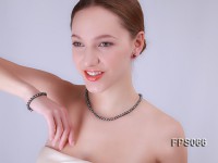 6-7mm AA Black Flat Freshwater Pearl Necklace, Bracelet and Stud Earrings Set