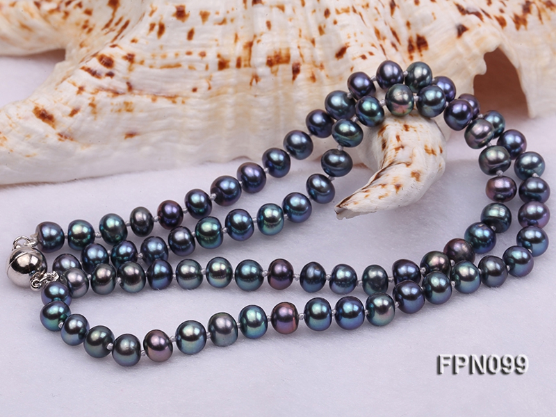 Classic 6-7mm AA Black Flat Cultured Freshwater Pearl Necklace