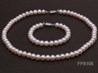 8-9mm AA White Flat Freshwater Pearl Necklace and Bracelet Set