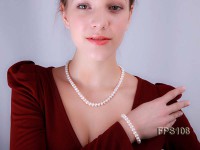 8-9mm AA White Flat Freshwater Pearl Necklace and Bracelet Set