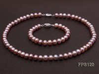 8-9mm AA Lavender Flat Freshwater Pearl Necklace and Bracelet Set