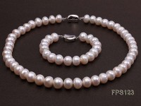 12-13mm AA White Flat Freshwater Pearl Necklace and Bracelet Set