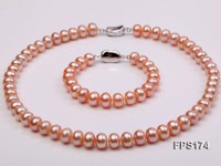 10-11mm AA Pink Flat Freshwater Pearl Necklace and Bracelet Set