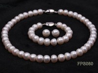 12-13mm AAA White Flat Freshwater Pearl Necklace, Bracelet and Stud Earrings Set