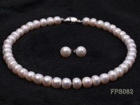 12-13mm AAA White Flat Freshwater Pearl Necklace and Stud Earrings Set