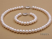 11-12mm AA White Flat Freshwater Pearl Necklace and Bracelet Set