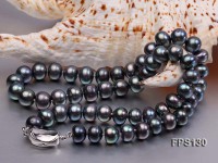 9-10mm AA Black Flat Freshwater Pearl Necklace and Stud Earrings Set