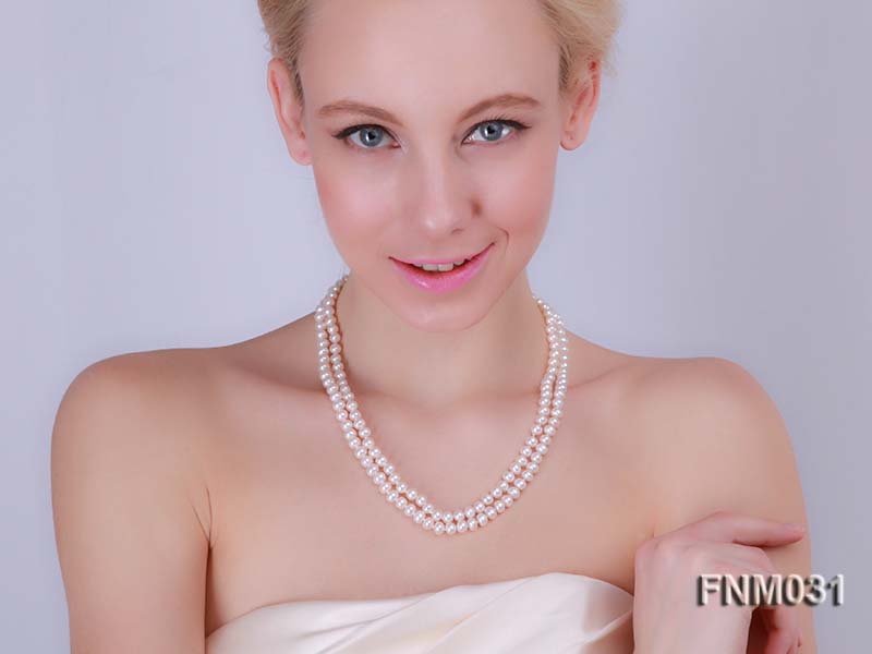 7-8mm 2 strand flatly white freshwater pearl necklace