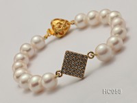 9-10mm Round White Pearl Bracelet with Zircon Accessory