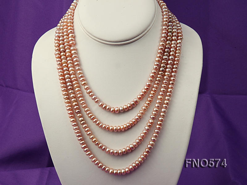 6-7mm High Quality Flatly Round Freshwater Pearl Opera Necklace