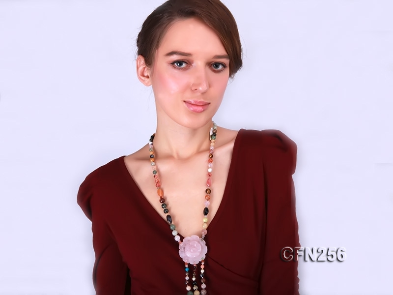 Beautiful Crystal and Agate Opera Necklace with Tassle