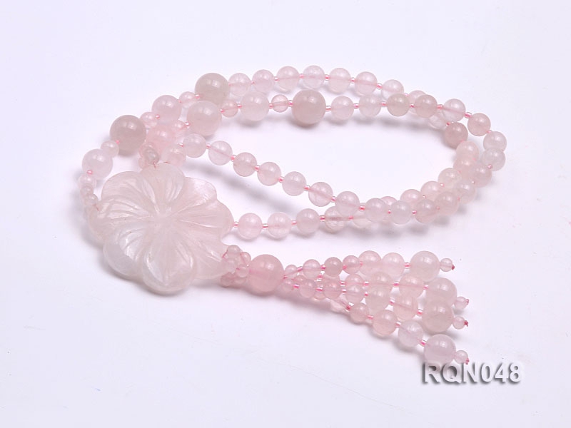 8mm Round Rose Quartz Beads Necklace with a Flower-Shaped Pendant