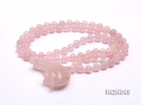 8mm Rose Quartz Beads Necklace with a Dolphin-Shaped Pendant