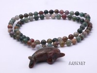 Moss Agate Opera Necklace with Dolphin Pendant