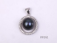 12mm Black Flat Freshwater Pearl Pendant with a Gilded Silver Pendant Bail