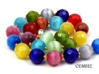 14mm Colorful Round Faceted Cat’s Eye Beads Necklace