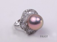 Luxurious 15mm Lavender Round Top Shiny Pearl Ring with Sterling Silver