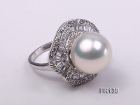 Luxurious 15mm White Round Top Lustrous Pearl Ring with Sterling Silver setting