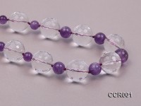 Round Faceted Rock Crystal Beads and Round Amethyst Beads Necklace