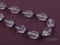 Drop-shaped Faceted Rock Crystal Beads and Round Amethyst Beads Necklace