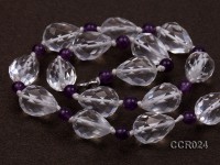 Drop-shaped Faceted Rock Crystal Beads and Round Amethyst Beads Necklace