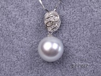 14.5mm White South Sea Pearl Pendant with 925 Sterling Silver and Zircon
