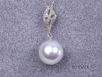 15.8mm White South Sea Pearl Pendant with 925 Sterling Silver and Zircon