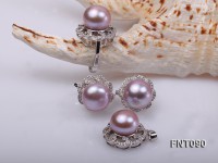 12.5mm Lavender Round Freshwater Pearl Pendant, Ring and Earrings Set
