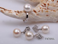 White Flat & Drop-shaped Freshwater Pearl Pendant, Ring and Earrings Set